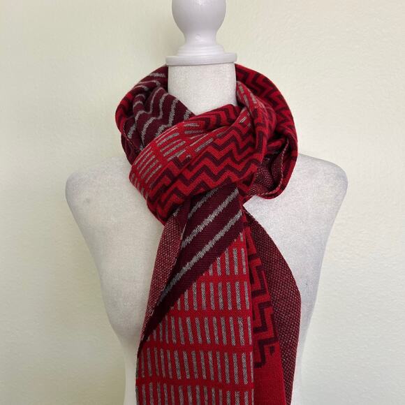 J Jill Scarf Wool Blend Red Mixed Pattern Neck Warmer Winter Accessory OS - Picture 1 of 5